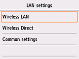 Obrazovka Nastavenia siete LAN: výber položky Bezdrôtová sieť LAN