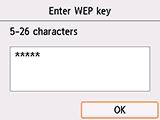 Obrazovka potvrdenia kľúča WEP