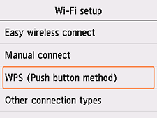 Obrazovka Nastavení Wi-Fi: Vyberte možnost WPS (metoda pomocí tlačítka)