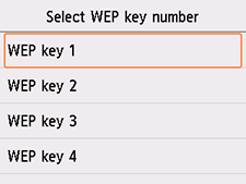Bildschirm „WEP-Schlüsselnummer wählen“