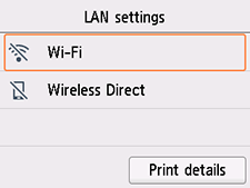 LAN settings screen: Select Wi-Fi