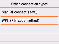 Other connection types screen: Select WPS (PIN code method)