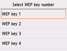 Select WEP key number screen