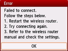 Error screen: Failed to connect.