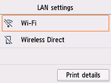 Pantalla Configuración de LAN: seleccionar Wi-Fi