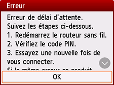 Écran Erreur : Erreur de délai d'attente.