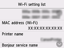 Tela Lista de config. de Wi-Fi