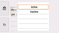 Bildschirm „Drahtgebundenes LAN“: „Aktiv“ auswählen