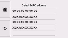 Bildschirm für die Auswahl der MAC-Adresse