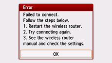 Error screen: Failed to connect.