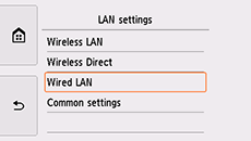 Pantalla Configuración de LAN: Seleccione LAN cableada