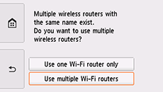 Pantalla de selección de router inalámbrico: Seleccionar Usar varios routers Wi-Fi