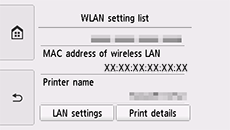 Pantalla Lista configuración WLAN