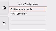 Écran Autre Configuration : Sélection Configuration avancée