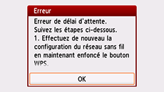 Écran d'erreur : Erreur de délai d'attente.