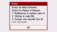 Écran d'erreur : Erreur de délai d'attente.