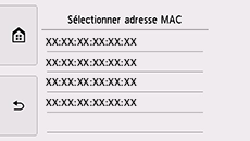 Écran de sélection de l'adresse Mac