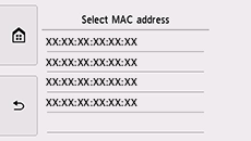 Layar pilihan alamat MAC