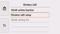 Schermata LAN wireless: Selezionare Impostazione LAN wireless