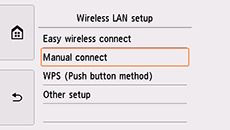 Kablosuz LAN ayarları ekranı: El ile bağlantıyı seçme