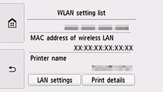 WLAN ayar listesi ekranı