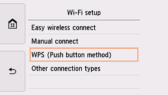 Pantalla Config. de la Wi-Fi: Seleccionar WPS (método de pulsador)