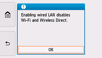 Pantalla: Al activar la conexión LAN cableada se desactiva la conexión Wi-Fi y la conexión directa inalámbrica.