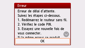 Écran Erreur : Erreur de délai d'attente.