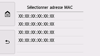 Écran Sélectionner adresse MAC