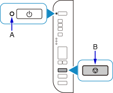 插圖：[電源]指示燈閃爍；按[停止]按鈕