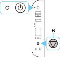 図：電源ランプが点滅、ストップボタンを押す