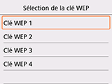 Ecran de sélection de la clé WEP