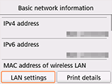 Alapvető hálózati adatok képernyő: A LAN-beállítások elem kiválasztása