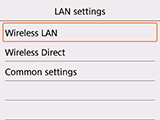 Schermata Impostazioni LAN: Selezionare LAN wireless