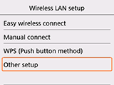 Schermata Impostazione LAN wireless: Selezionare Altre impostazioni