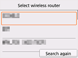 Schermata di selezione del router wireless
