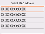 MAC 주소 선택 화면
