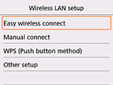 Obrazovka Nastavení bezdrát. sítě LAN: Vyberte možnost Snadné bezdrát. připojení