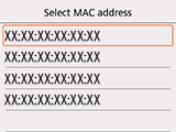 Obrazovka výběru adresy MAC