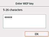 WEP key confirmation screen