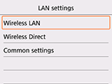 LAN-asetukset-näyttö: Valitse WLAN