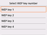 WEP-avaimen numeron valintanäyttö