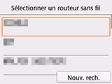 Écran de sélection du routeur sans fil