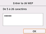 Écran de confirmation de la clé WEP