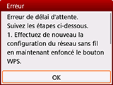 Écran d'erreur : Erreur de délai d'attente.