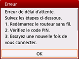 Écran d'erreur : Erreur de délai d'attente.