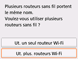 Écran de sélection du routeur sans fil : Sélectionnez Ut. plus. routeurs Wi-Fi