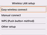 Schermata Impostazione LAN wireless: Selezionare Connessione w.less facile