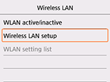 Tela LAN sem-fio: Selecione Configuração de LAN s/ fio