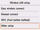 Obrazovka Nastavení bezdrát. sítě LAN: Vyberte možnost Jiná nastavení